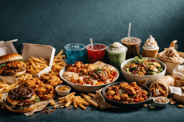 assorted food and drinks