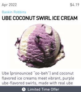 Baskin Robbins' Ube Coconut Swirl Ice Cream